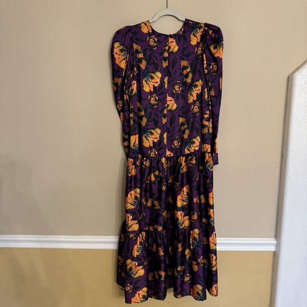 DELFI Collective Floral Dress Purple Floral Puff Sleeves Size Medium NEW $398 - Picture 2 of 16